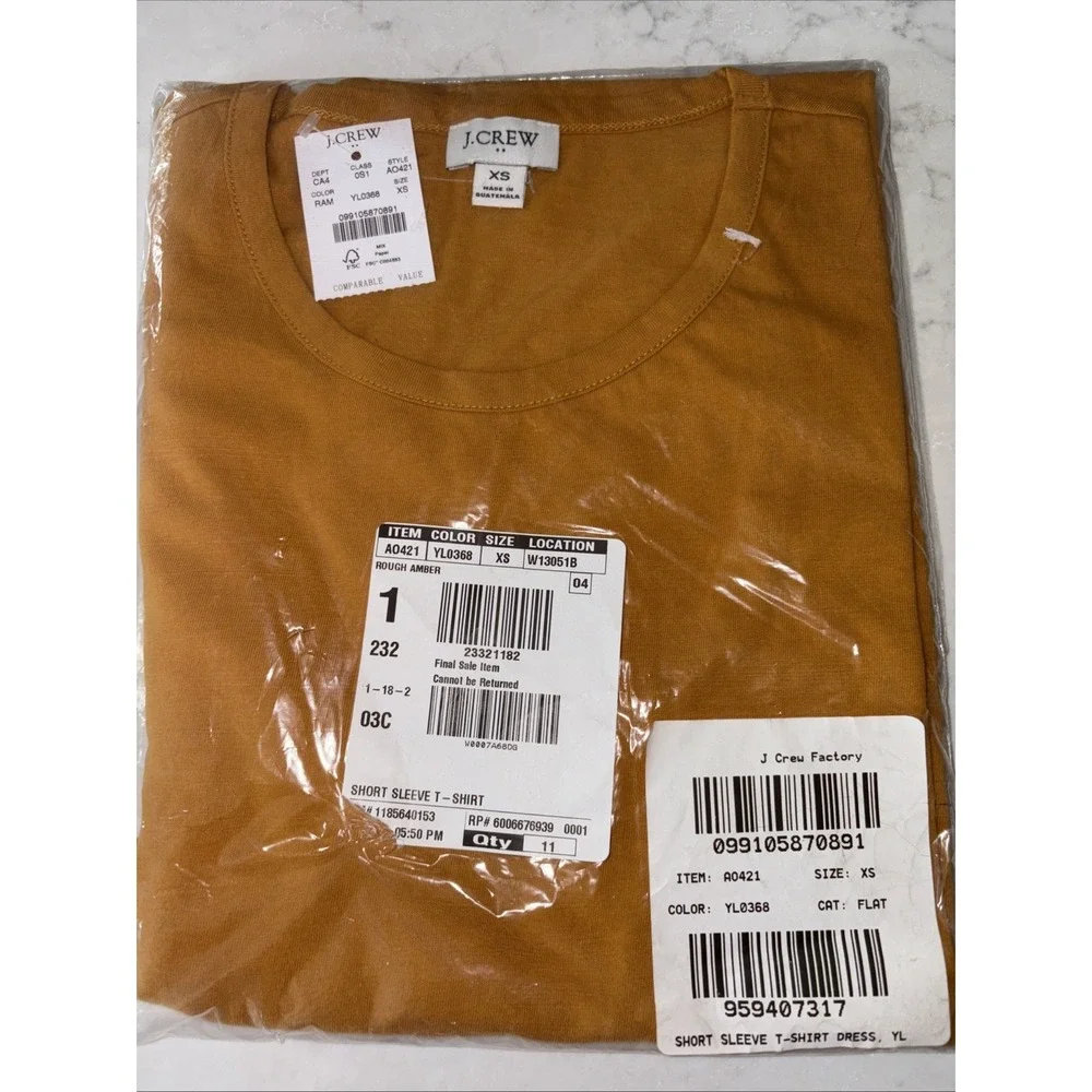 AO421 J CREW T-Shirt dress Women's XS Rough Amber Crewneck Short Sleeve‎ NWT